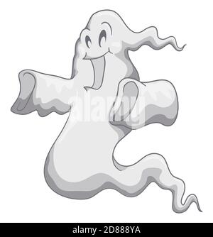 Playful and smiling ghost, floating and looking for mischievous pranks, isolated over white background Stock Vector