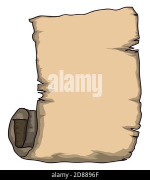 Unrolled ancient scroll in cartoon style, isolated over white background. Stock Vector