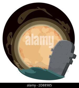 Spooky night with full Moon, with ghost around it and old tombstone. Stock Vector