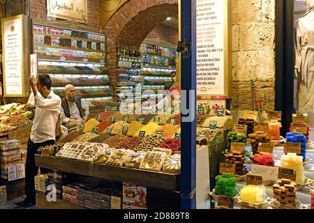 The Istanbul Grand Bazaar began in 1455 and completed after 1730 consists of 61 covered streets and over 4,000 shops in Istanbul, Turkey. Stock Photo