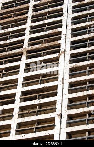 Bullet-riddled pockmarked exterior of the green line 400-room Holiday Inn in Beirut, Lebanon, an important landmark left from the Lebanese Civil War. Stock Photo