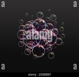 Bath foam soap with neon bubbles isolated vector illustration on transparent background. Colorful cloud of blowing bubbles and soapy foam Stock Vector