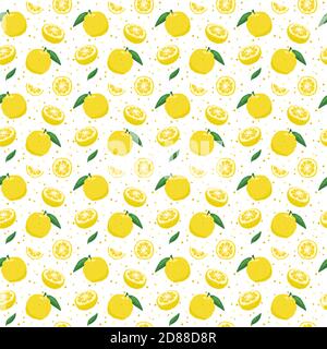 Yuzu japanese citron fruit seamless pattern vector illustration isolated on white background. Stock Vector