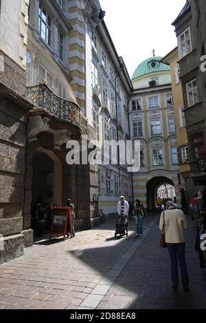 Hofgasse, a narrow street in the Old Town (Altstadt) of Innsbruck, Tyrol, Austria Stock Photo
