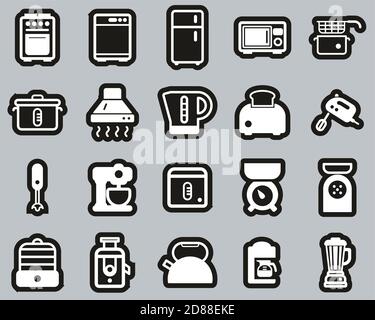 Kitchen Appliances Icons White On Black Sticker Set Big Stock Vector