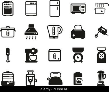 Kitchen Appliances Icons Black & White Set Big Stock Vector