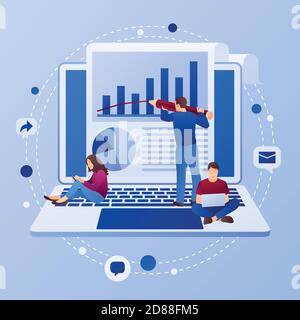 Public relations and marketing background with symbols and people. Social media marketing concept. Flat style design with gradient. Modern vector. Stock Vector