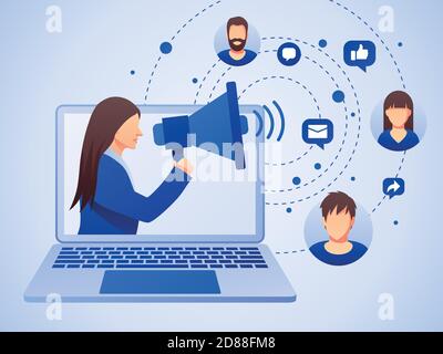 Public relations and marketing background with symbols and people. Social media marketing concept. Flat style design with gradient. Modern vector. Stock Vector