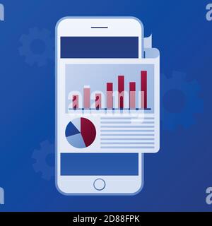 Public relations and marketing background with symbols and people. Smart phone with graph. Flat style design with gradient. Modern vector. Stock Vector