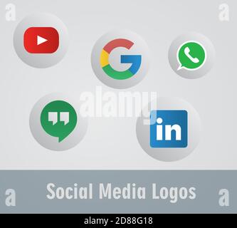 social media logos contains icons youtube google hangouts and linkedin vector illustration Stock Vector