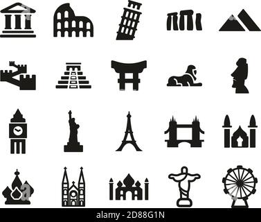 Landmarks Of The World Icons Black & White Set Big Stock Vector