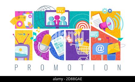 Promotion and advertising banner with icon. Flat vector illustration. Stock Vector