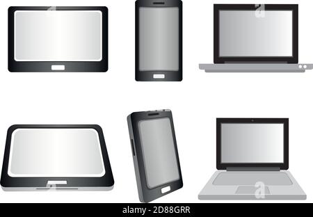 Vector illustration of laptop computer, touch screen laptop and smart phone icon isolated on white background Stock Vector