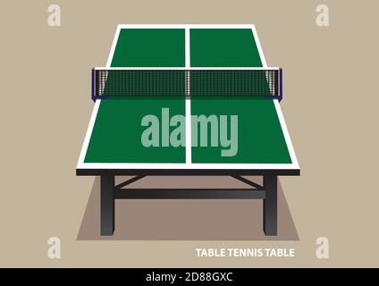 Vector illustration of green wooden table tennis table viewed from one end in high angle shot isolated on plain pale brown background. Stock Vector