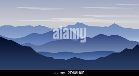 Vector background of beautiful landscape with blue mountains and blue sky, background in flat cartoon style - polygonal landscape illustration. Stock Vector