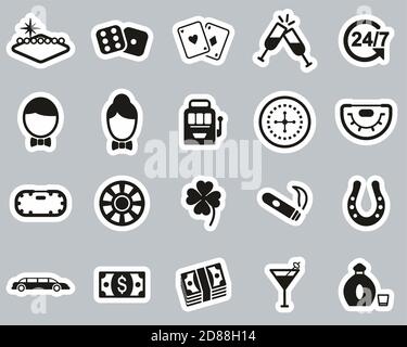 Las Vegas City & Culture Icons Black & White Sticker Set Big Stock Vector