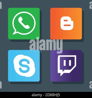 social media logo, collection icons include whatsapp twitch blogger and skype vector illustration Stock Vector