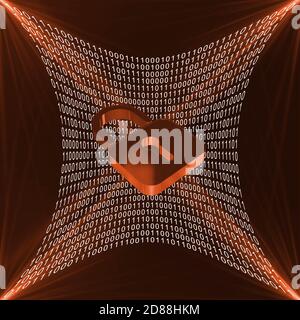 Binary code on orange background  with light effects - closed padlock symbolic for data security shown in front - cyber internet or network concept Stock Photo