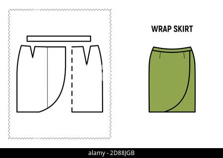 Women wrap skirt pattern. Technical drawing for sewing. Vector illustration. Stock Vector