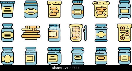 Chocolate paste icons set. Outline set of chocolate paste vector icons thin line color flat on white Stock Vector