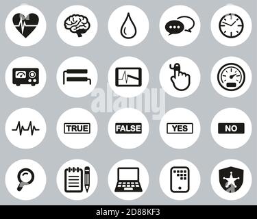 Lie Detector Test Or Polygraph Test Icons Black & White Flat Design Circle Set Big Stock Vector