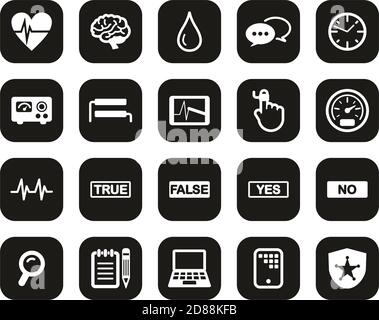 Lie Detector Test Or Polygraph Test Icons White On Black Flat Design Set Big Stock Vector