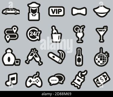 Limousine Or Limousine Service Icons White On Black Sticker Set Big Stock Vector