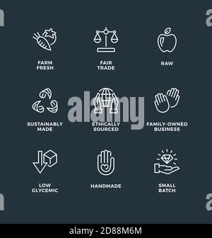 Vector set of design elements, logo design template, icons and badges for natural and organic cosmetic and product. Handmade, Fair trade, Raw, Ethical Stock Vector