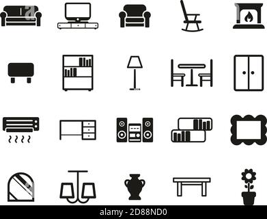 Living Room Furniture Icons Black & White Set Big Stock Vector