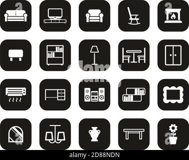 Living Room Furniture Icons White On Black Flat Design Set Big Stock Vector