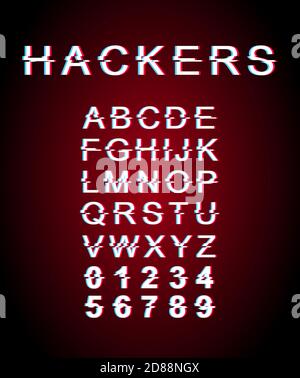 Hackers glitch font template Stock Vector