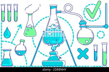 Scientific experiment thin line concept vector illustration Stock Vector