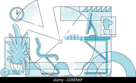 Modern workplace outline vector illustration Stock Vector