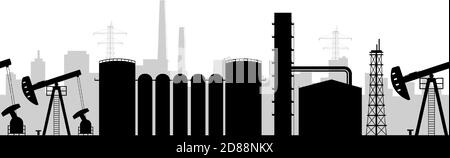 Oil manufacturing black silhouette seamless border Stock Vector