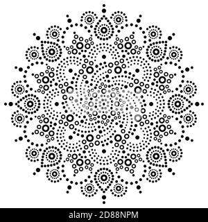 Aboriginal bohemian dot painting mandala vector pattern, Australian dot art ornament in black on white Stock Vector