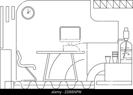 Corporate employee comfortable workplace outline vector illustration Stock Vector