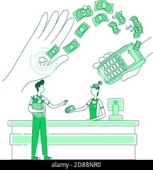 Microchip embedded in human hand thin line concept vector illustration Stock Vector