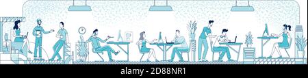 Open space office workers flat silhouette vector illustration Stock Vector
