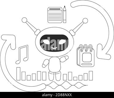Personal smart assistant bot thin line concept vector illustration Stock Vector