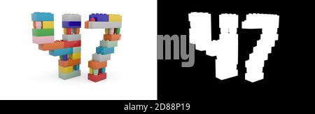 Colorful toy plastic number forty-seven (number 47) from building bricks with alpha channel and shadow on white background. 3D illustration Stock Photo