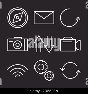 user interface set icons compass, email, update and more linear style vector illustration Stock Vector