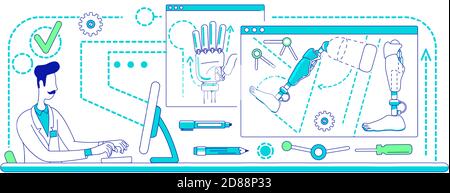 Prosthesis development laboratory thin line concept vector illustration Stock Vector