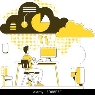 Cloud computing thin line concept vector illustration Stock Vector