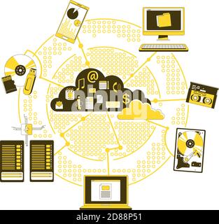 Storage media thin line concept vector illustration Stock Vector