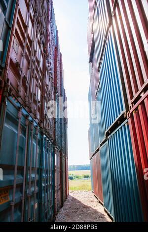 Cargo containers at harbor, shanghai china. Stock Photo
