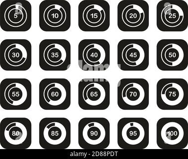 Loading Or Percentage Icons White On Black Flat Design Set 01 Big Stock Vector