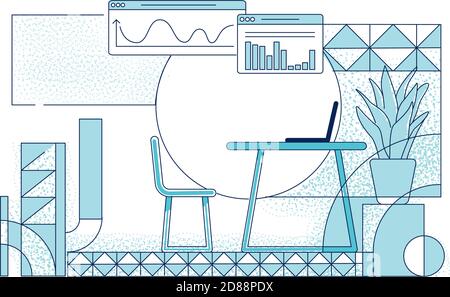 Modern office room interior outline vector illustration Stock Vector