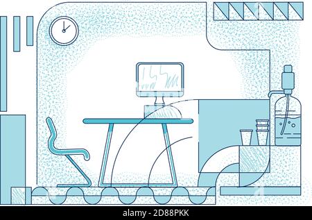 Office manager workplace design outline vector illustration Stock Vector