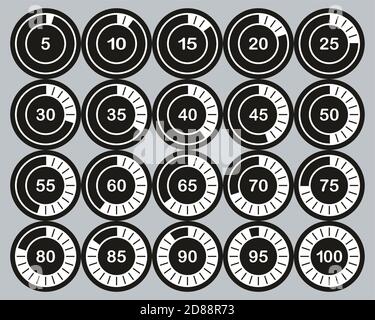 Loading Or Percentage Icons White On Black Sticker Set 02 Big Stock Vector
