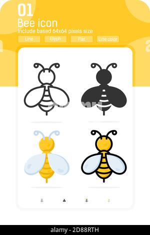 Bee icon with multiple style isolated on white background. Vector, sign and symbol icon for graphic design, web design, ui, ux, presentation, website Stock Vector